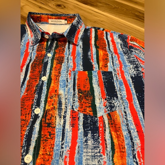 Misslook Men’s XL Short Sleeve Button Pocket Golf Breathable Blue Red Orange - Picture 3 of 7